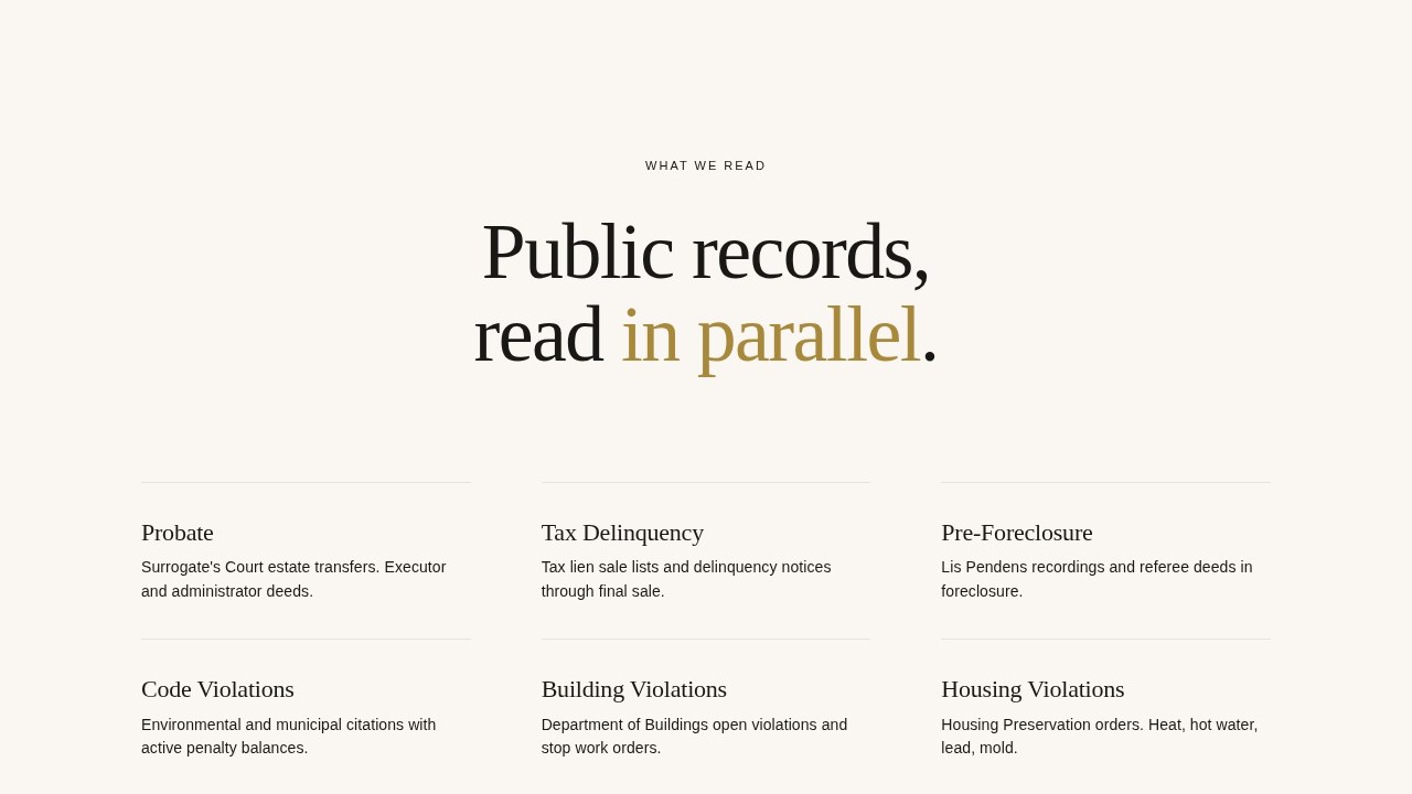 Property Intelligence: the public records the tool reads in parallel