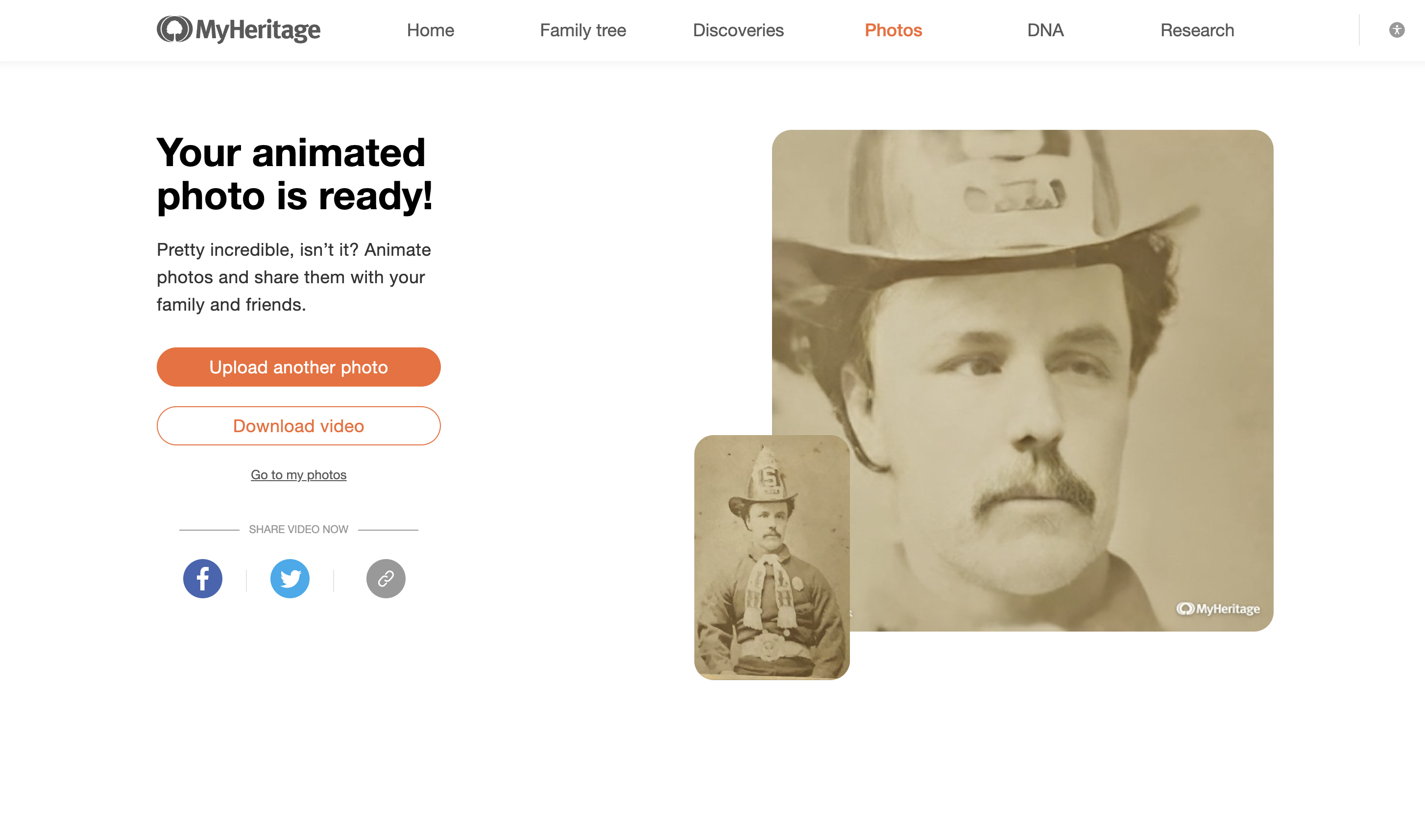 MyHeritage photo restoration interface