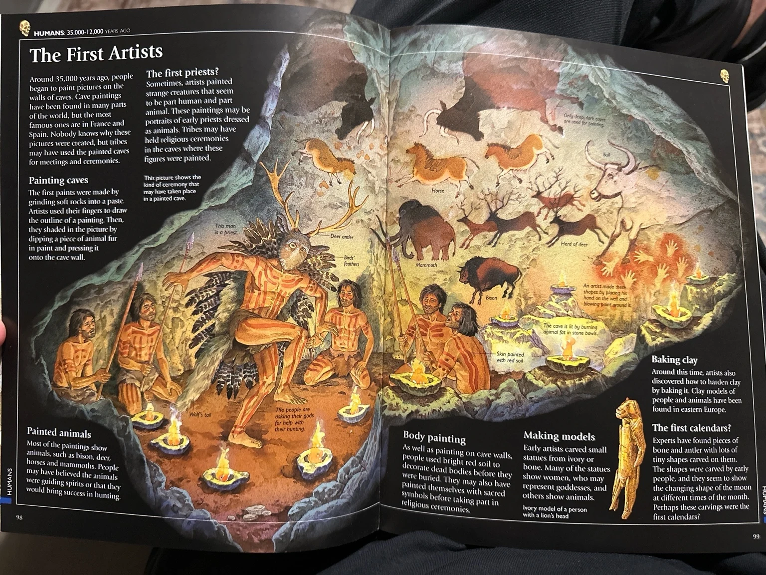 Textbook spread about the first cave artists