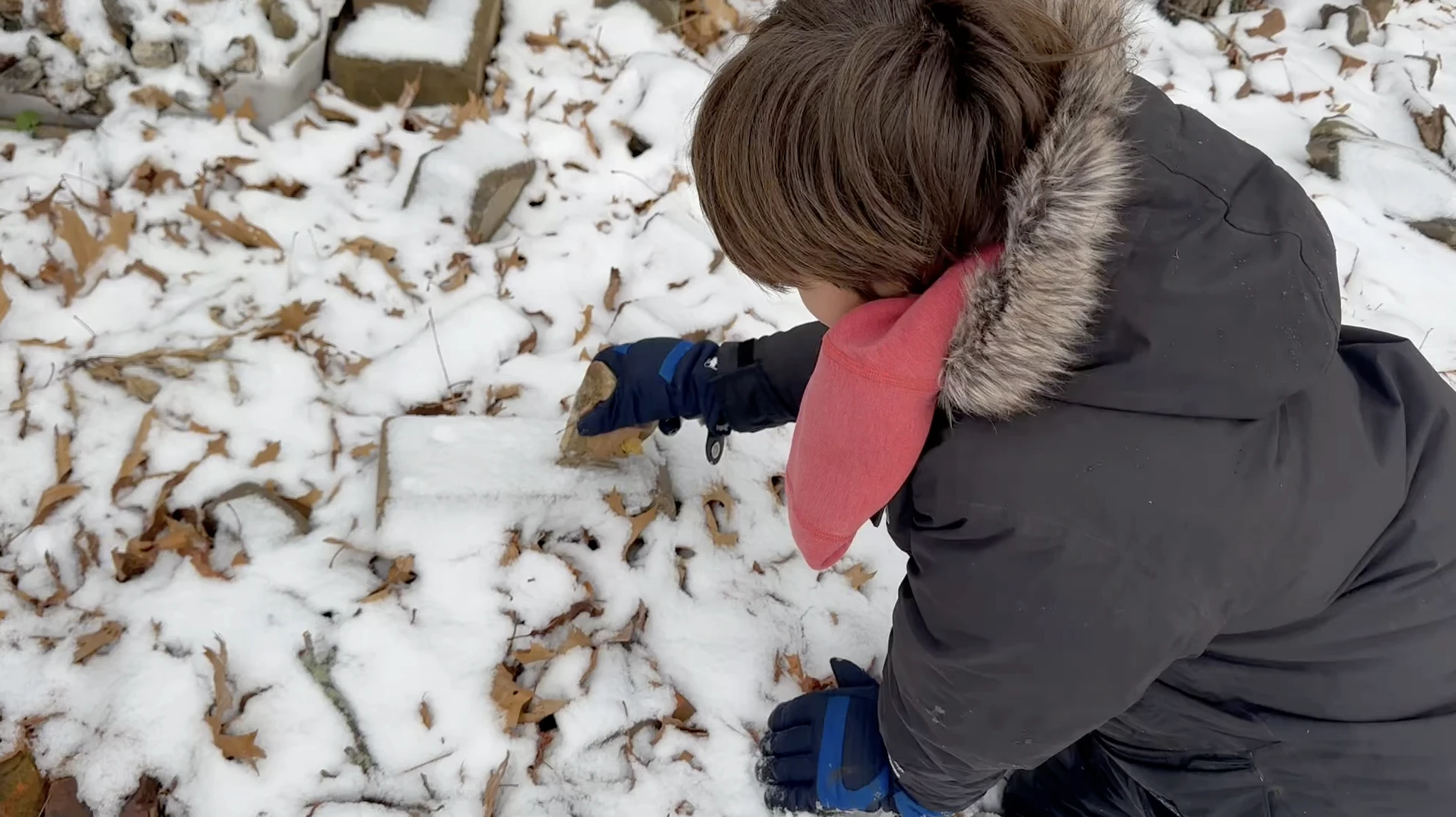 Erich's son smashing rocks in the backyard for foley recording