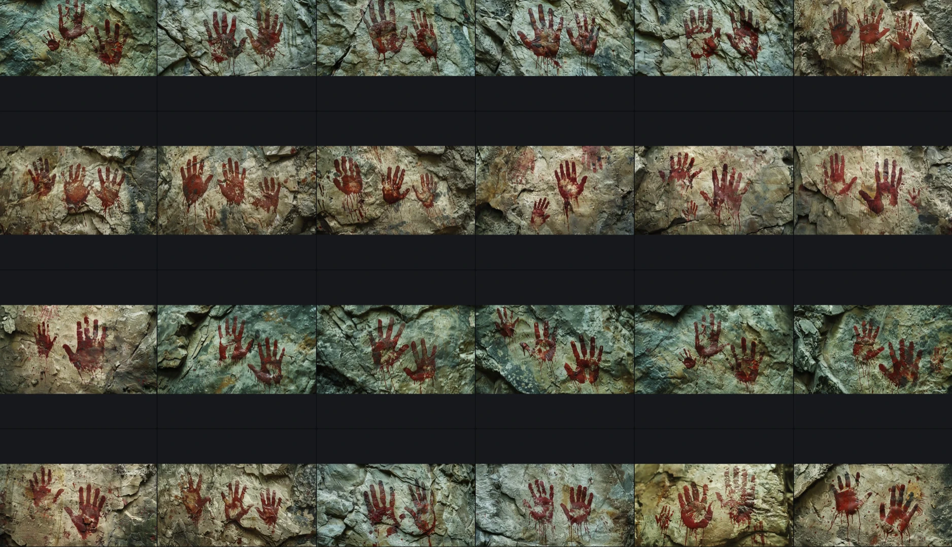 Rows of AI-generated hand stencil iterations in Midjourney