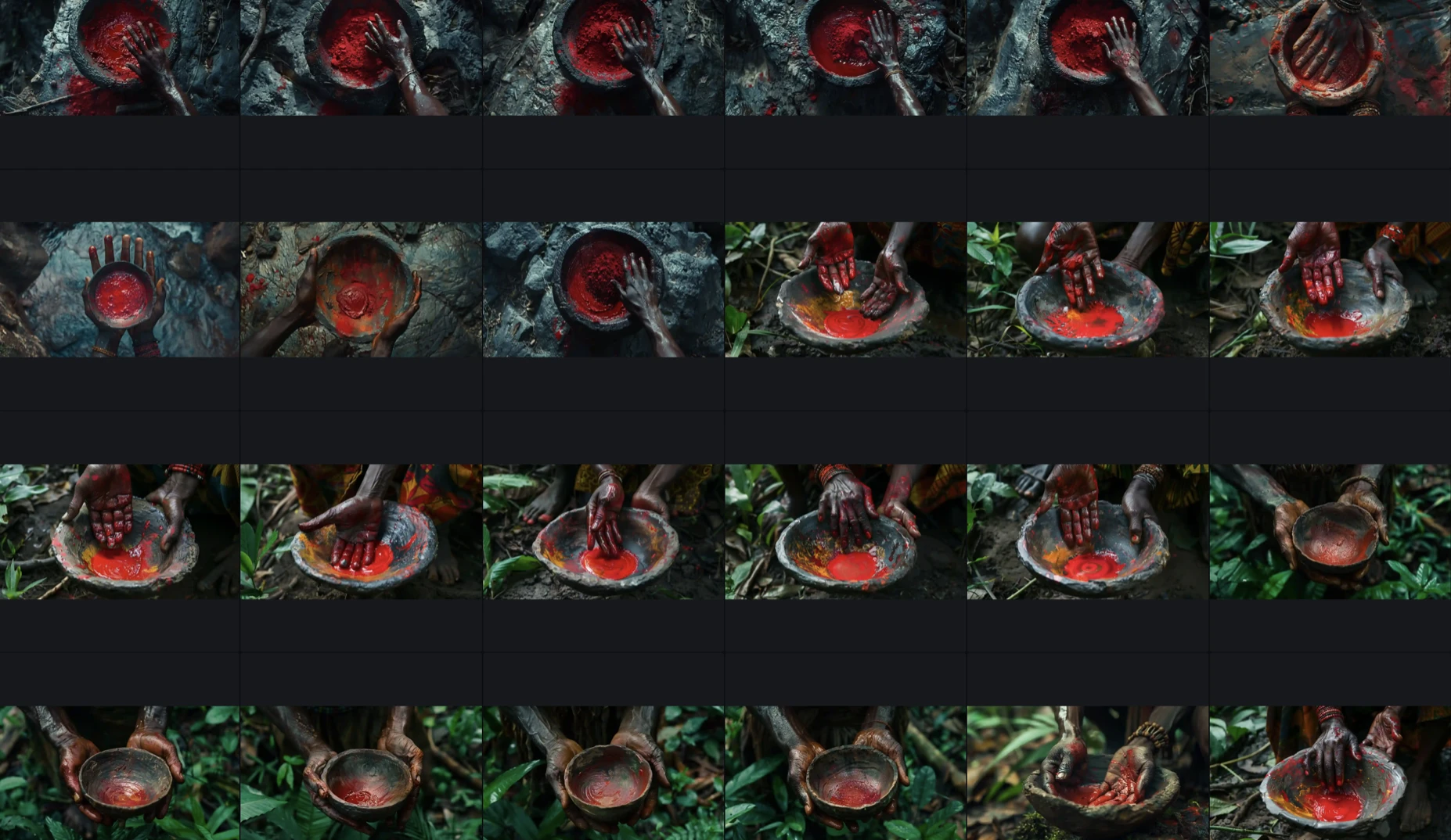 AI-generated red ochre pigment preparation scenes