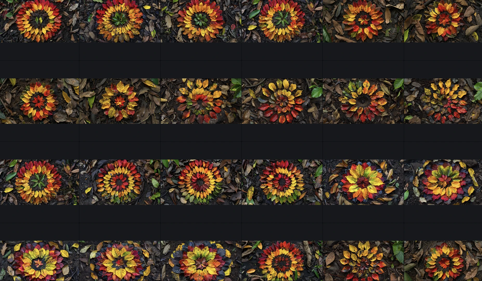 AI-generated Goldsworthy-style nature art iterations
