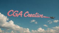 Storyboard frame: CGA Creative written in pink smoke