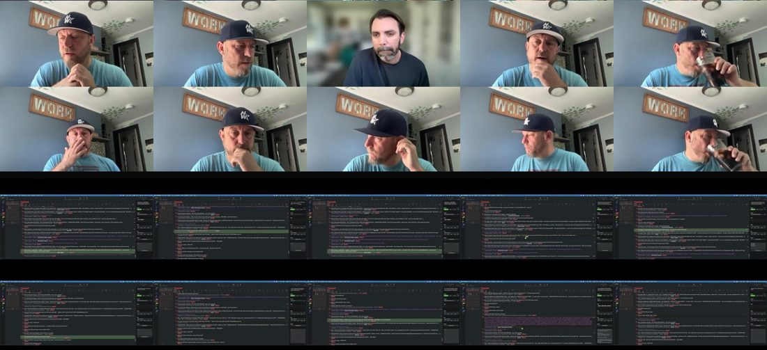 The real contact sheet from the recorded call: the speakers and the screen share, every meaningful frame from one hour, the actual output of the Video Analyzer